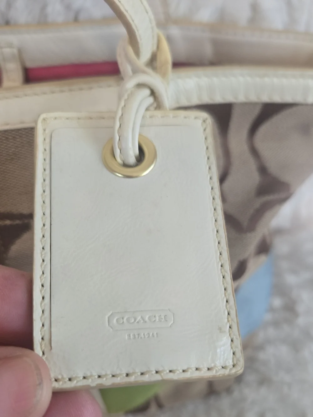Coach Signature Canvas Tote with Colorblock Accents - Beige